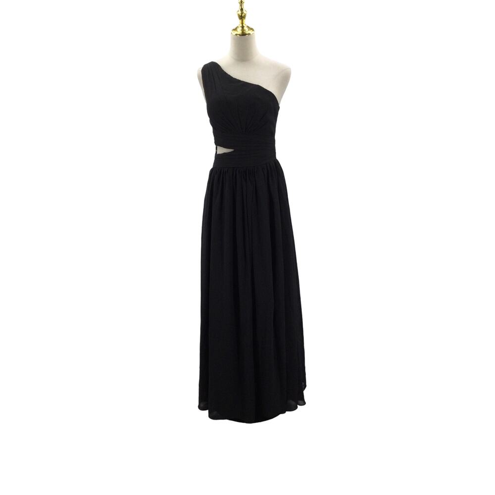 FORMAL SZ 4 S black one shoulder cutout lace up corset formal maxi dress NEW B35